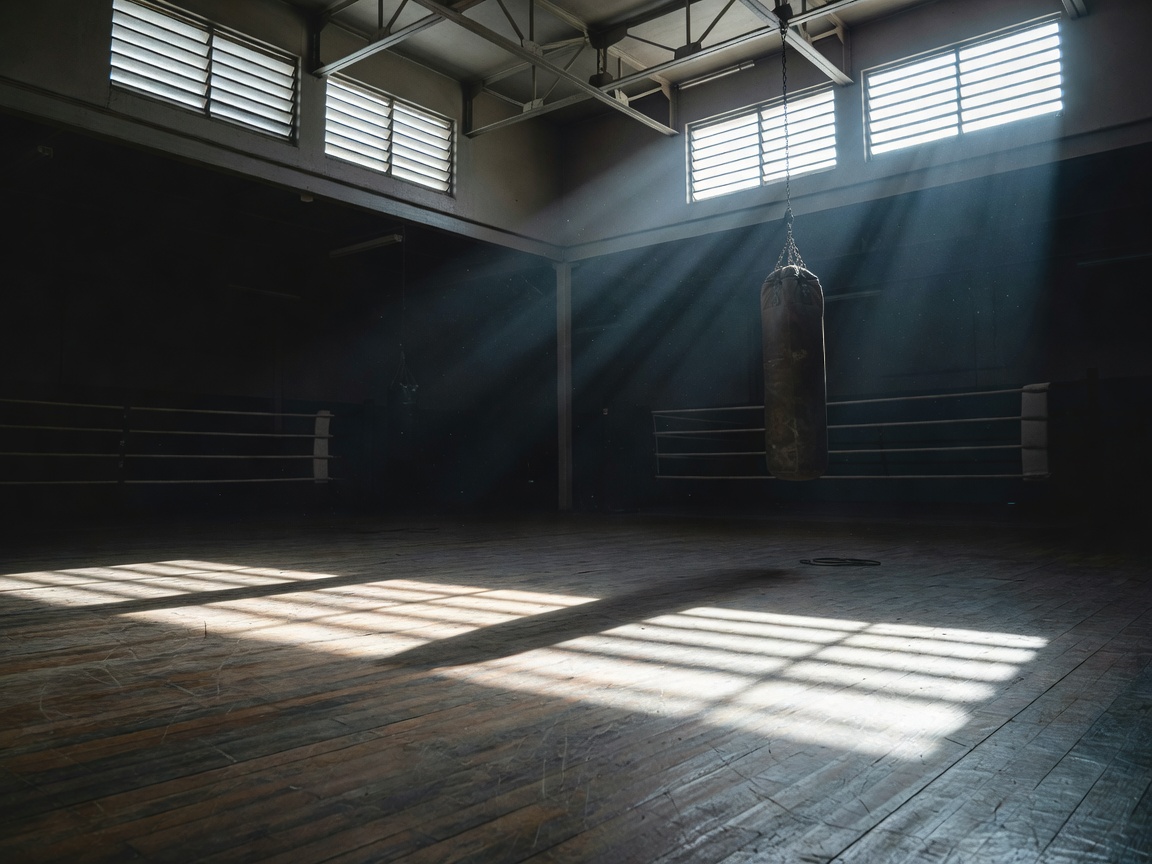 Daylight across a boxing gym floor beneath high-level ventilation openings
